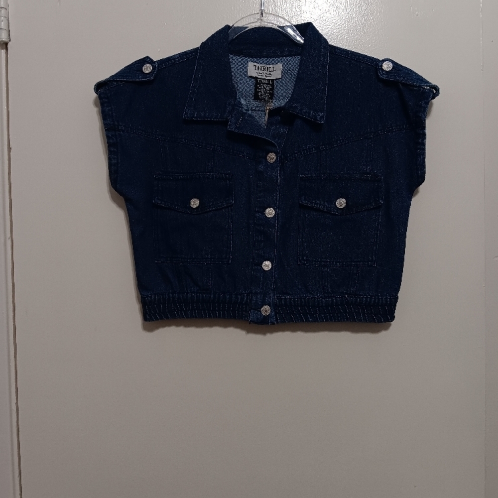 Dark Blue Denim Cropped Vest